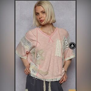 POL Patchwork Pink Women's Hoodie Top